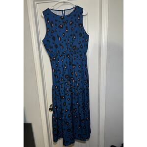 Womens Plus Size Blue Pink Sleeveless Summer Dress Midi 2X 2XL Cheetah Print